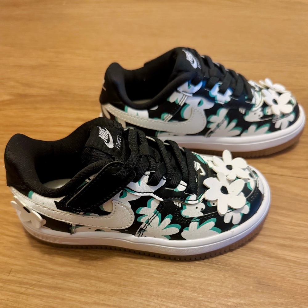Nike Kids Black and White Floral Sneakers